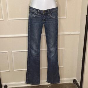 Frankie B. Blue Boot Cut Jeans with leather Accents